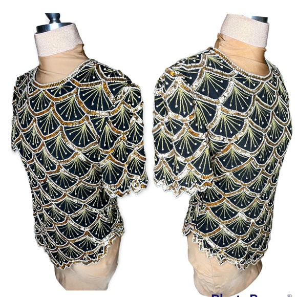 VINTAGE Designer LAWRENCE KAZAR
New York BEADED & SEQUINED TOP
Size Small Clean - Picture 2 of 8